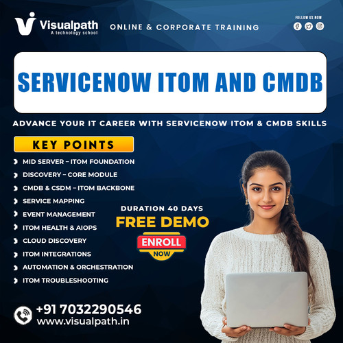 VisualPath delivers structured ServiceNow ITOM Course Online to help professionals manage IT operations effectively. This ServiceNow ITOM and CMDB Training supports learners from India, USA, UK, Canada, and Australia seeking hands-on ITOM and CMDB experience. Contact +91-7032290546.
WhatsApp: https://wa.me/c/917032290546
Visit: https://www.visualpath.in/servicenow-itom-cmdb-training.html