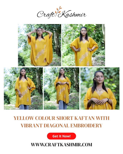 Yellow Short Kaftan with Diagonal Embroidery – Craft Kashmir.jpg