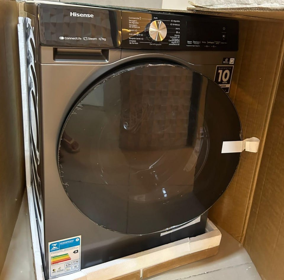 Hisense Lava e Seca, 11kg Lavagem/7kg Secagem, Wi-Fi, Steam, 13 Programas, Motor Inverter, Painel Touch, Titanium WD3S11