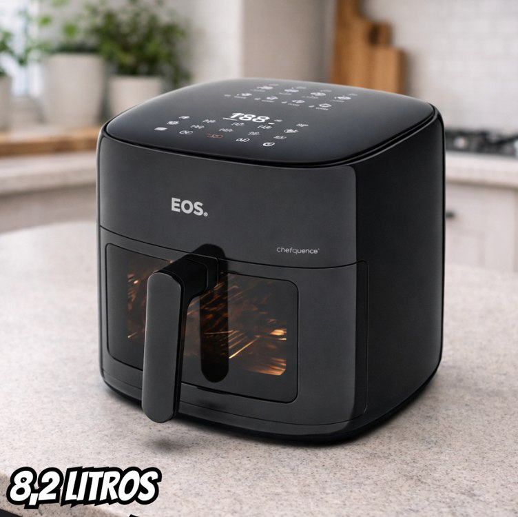 Fritadeira Air Fryer EOS 8,2 Litros Family Chef Gourmet Digital Compacta All Black EAF80P 110V
