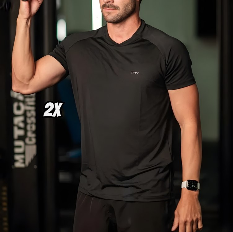 Kit 2 Camisa Manga Curta Treino Corrida Uv Raglan Academia