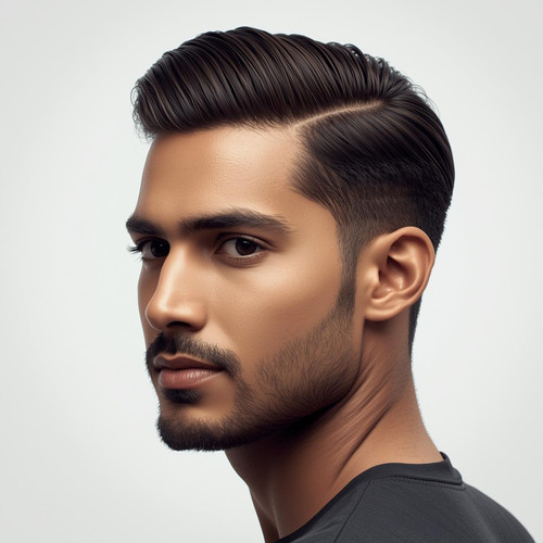 Hyperrealistic portrait of a North Indian male with a Short Slick Back, clean combed back styling, w.jpg