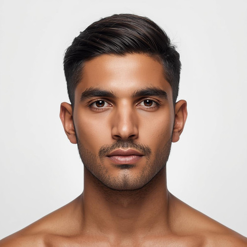 Hyperrealistic studio portrait of a North Indian male with a Caesar Cut (short forward fringe), fron.jpg