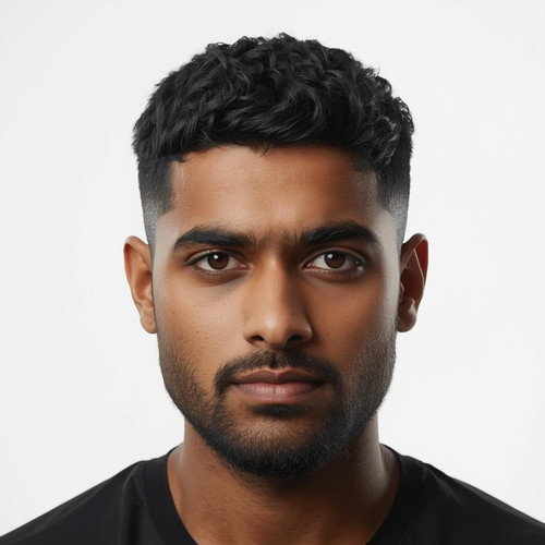Hyperrealistic portrait of a North Indian male with a Short Textured Crop, visible choppy texture on.jpg