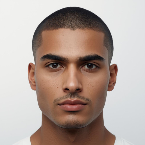Hyperrealistic portrait of a North Indian male with a Low Fade haircut, smooth fade starting low on .jpg