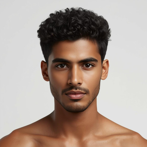 Hyperrealistic portrait of a North Indian male with Permed Curls, defined curly texture, white backg.jpg