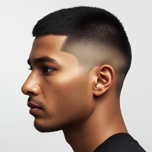 Hyperrealistic portrait of a North Indian male with a Taper Cut, gradually shortening sides and back.jpg