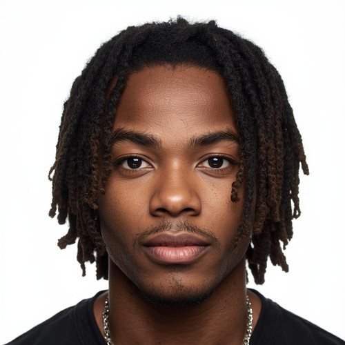 Hyperrealistic portrait of a North Indian male with Locs, medium or long length, neatly maintained, .jpg