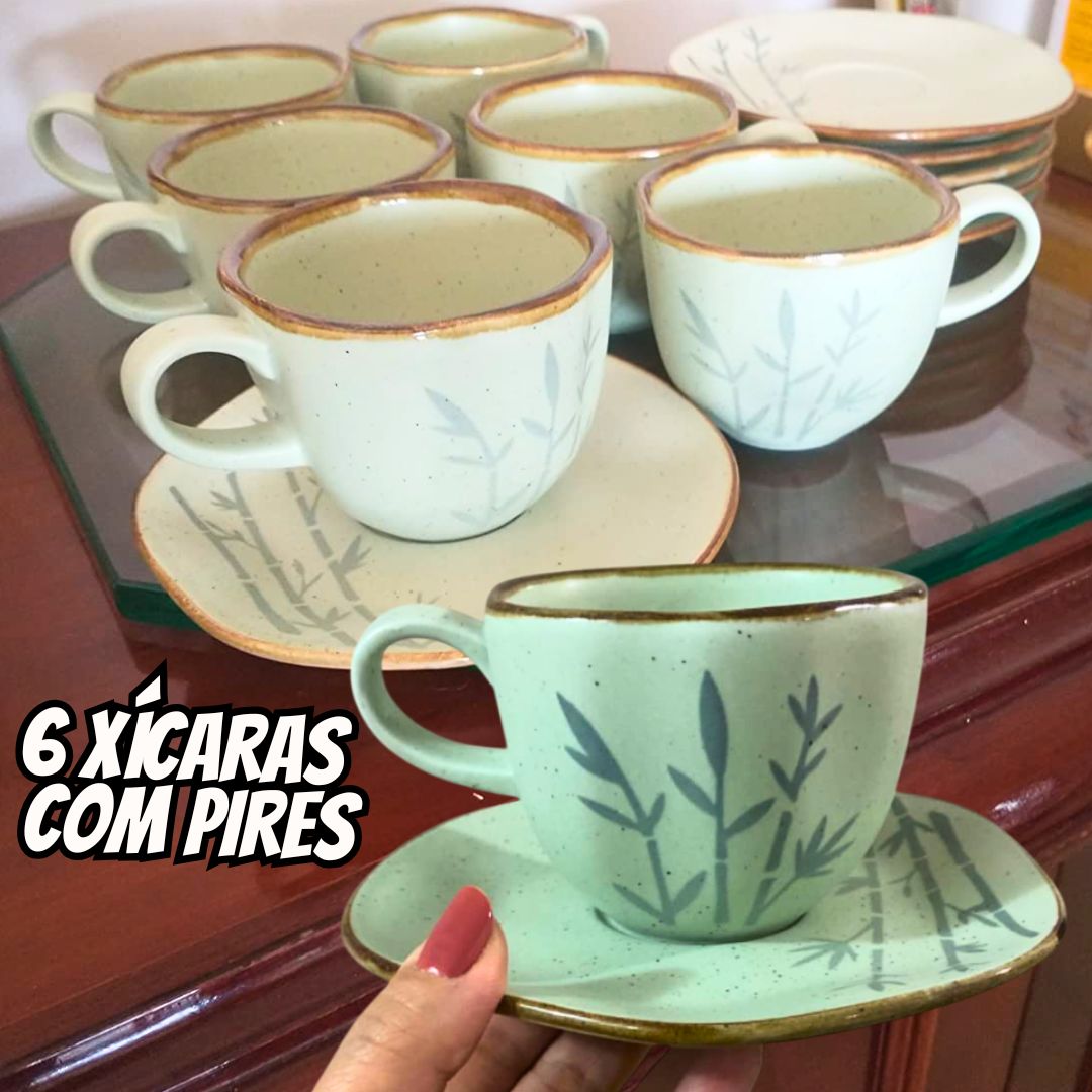Xícaras de Chá 220 ml, com Pires, 6 Peças, Oxford, Ryo Bambu