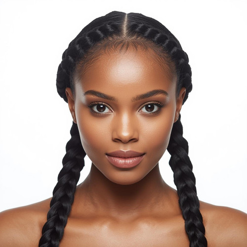 Front facing portrait of a beautiful 24 year old Indian fair skinned woman with Double Braids — two .jpg