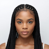 Front facing portrait of a beautiful 24 year old Indian fair skinned woman with Box Braids (Women) —