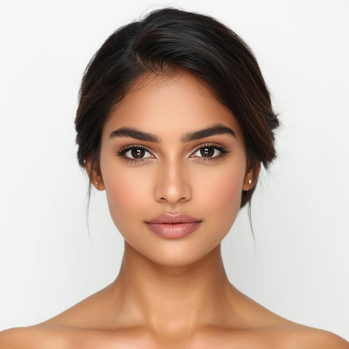 Front facing portrait of a beautiful 24 year old Indian fair skinned woman with a Chignon — classic .jpg