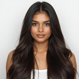 Front facing portrait of a beautiful 24 year old Indian fair skinned woman with Long Layered Hair — 