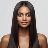 Front facing portrait of a beautiful 24 year old Indian fair skinned woman with Sleek Long Hair — ul