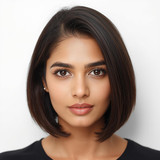 Front facing portrait of a beautiful 24 year old Indian fair skinned woman with a Short Bob — chin l