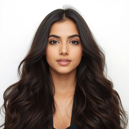 Front facing portrait of a beautiful 24 year old Indian fair skinned woman with Long Wavy Hair — flo.jpg