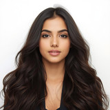 Front facing portrait of a beautiful 24 year old Indian fair skinned woman with Long Wavy Hair — flo