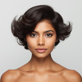 Front facing portrait of a beautiful 24 year old Indian fair skinned woman with a Butterfly Cut — wi