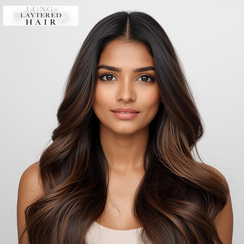 Front facing portrait of a beautiful 24 year old Indian fair skinned woman with Long Layered Hair — .jpg