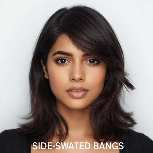 Front facing portrait of a beautiful 24 year old Indian fair skinned woman with Side Swept Bangs — l.jpg