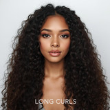 Front facing portrait of a beautiful 24 year old Indian fair skinned woman with Long Curls — full de