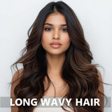 Front facing portrait of a beautiful 24 year old Indian fair skinned woman with Long Wavy Hair — flo