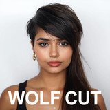 Front facing portrait of a beautiful 24 year old Indian fair skinned woman with a Wolf Cut — edgy sh
