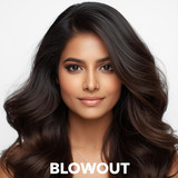 Front facing portrait of a beautiful 24 year old Indian fair skinned woman with a Blowout — volumino