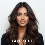 Front facing portrait of a beautiful 24 year old Indian fair skinned woman with a Layer Cut — cascad