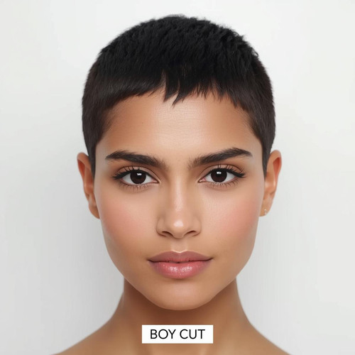 Front facing portrait of a beautiful 24 year old Indian fair skinned woman with a Boy Cut — ultra sh.jpg