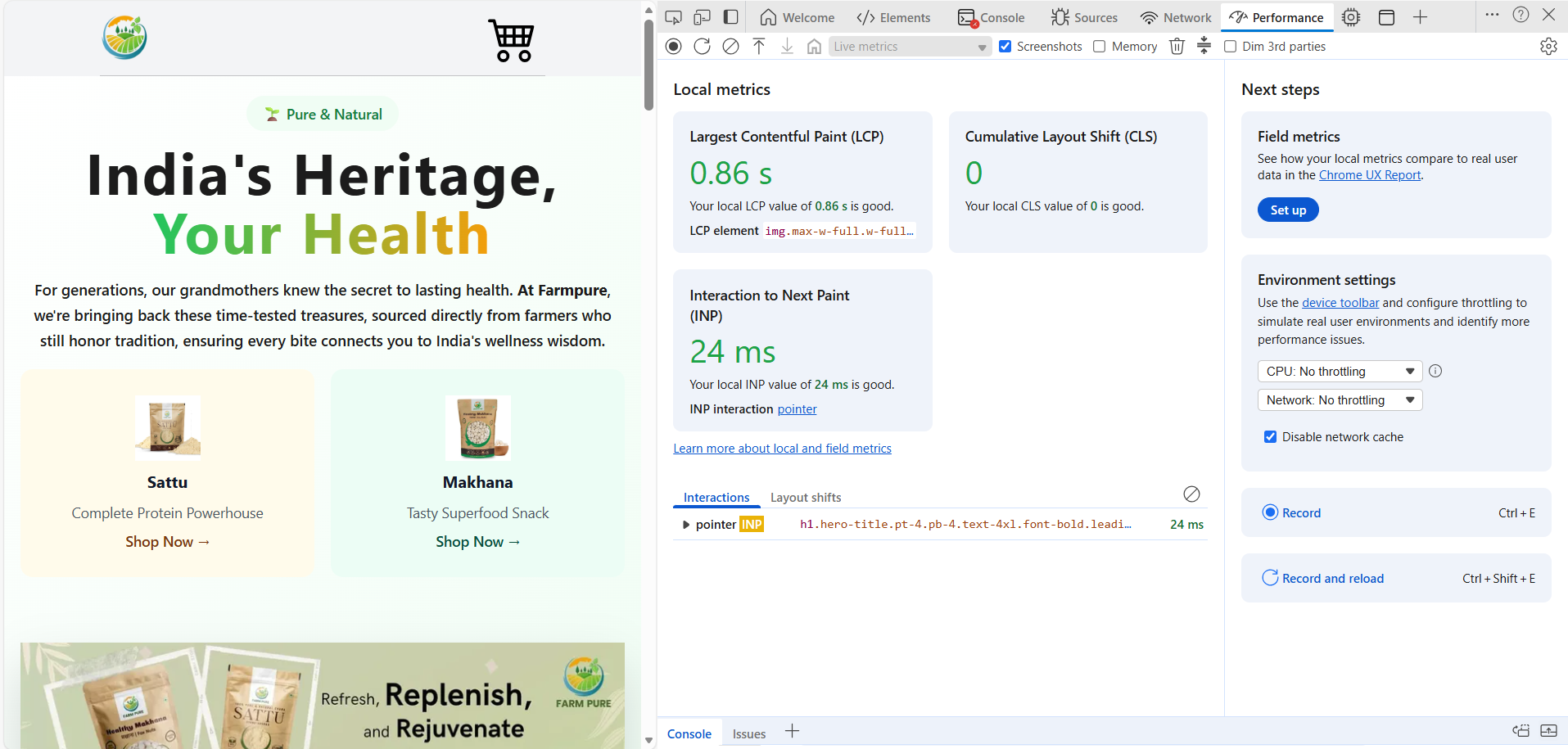 Lighthouse performance report