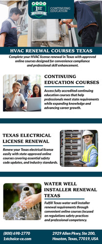 If you're looking for Texas Electrical License Renewal, 1st Choice Continuing Education offers state-approved, convenient online courses designed for busy electricians. Stay compliant, renew on time, and upgrade your skills with expert-led training that fits your schedule and helps you move forward confidently. For more information visit us at : https://www.1stchoice-ce.com/courses/index/electrician/texas