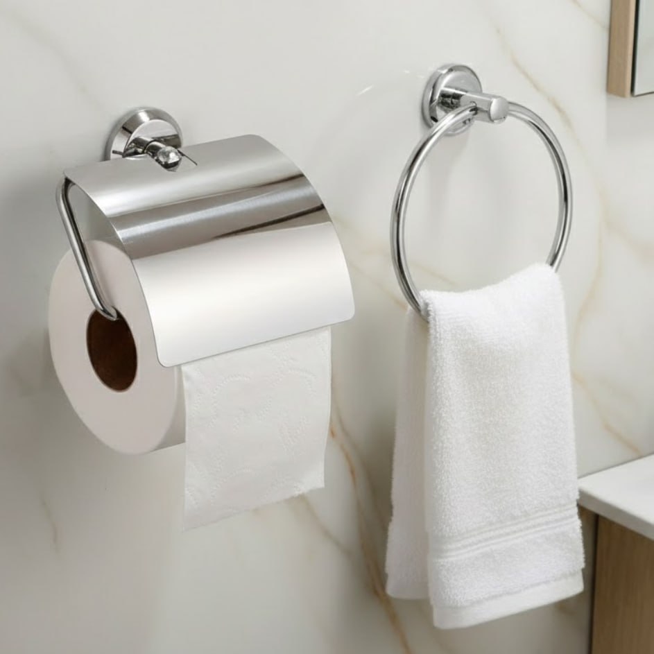 Suporte Papel Higiênico E Suporte Toalha De Rosto Prateado