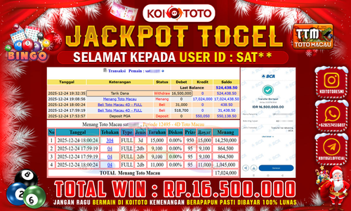 JACKPOT TOGEL !! MENANG BESAR DI PASARAN TOTO MACAU SEBESAR RP 16.500.000 !!  KOITOTO DIBAYAR SECEPAT KILAT