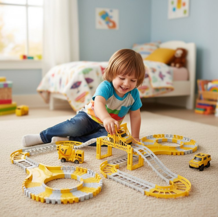 Pista De Carrinhos Construção Brinquedo Infantil 98 Peças Amarelo