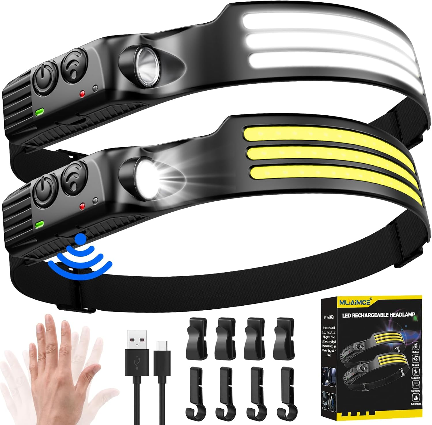 #VerdientProvisionen<br>Stirnlampe Led Wiederaufladbar Superhell 230°Weitwinkel 3*LED Weiß Licht Sensor Kopflampe Stirnlampe Wasserdicht 0 14lb Leichtgewichtig Stirnlampen für Camping Joggen Wandern Angeln