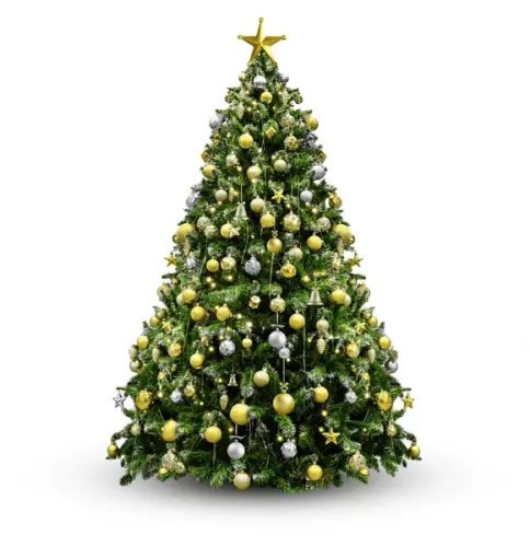 decorated christmas tree golden baubles 600nw 2396991811.webp