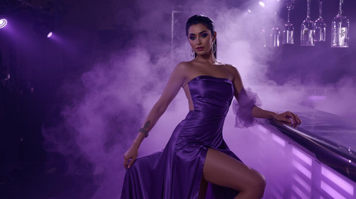 2. A striking Indian diva with slicked back hair and amethyst eyeshadow, dressed in a high slit viol.jpg