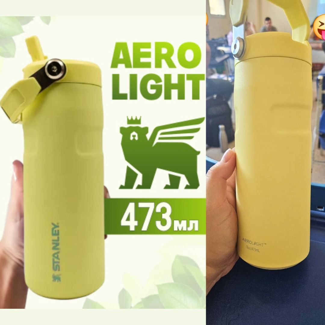 Stanley – Garrafa de Água Aerolight Flip Straw, Canudo Integrado, Abertura Grande, Aço Inoxidável Leve, 473ml Pomelo