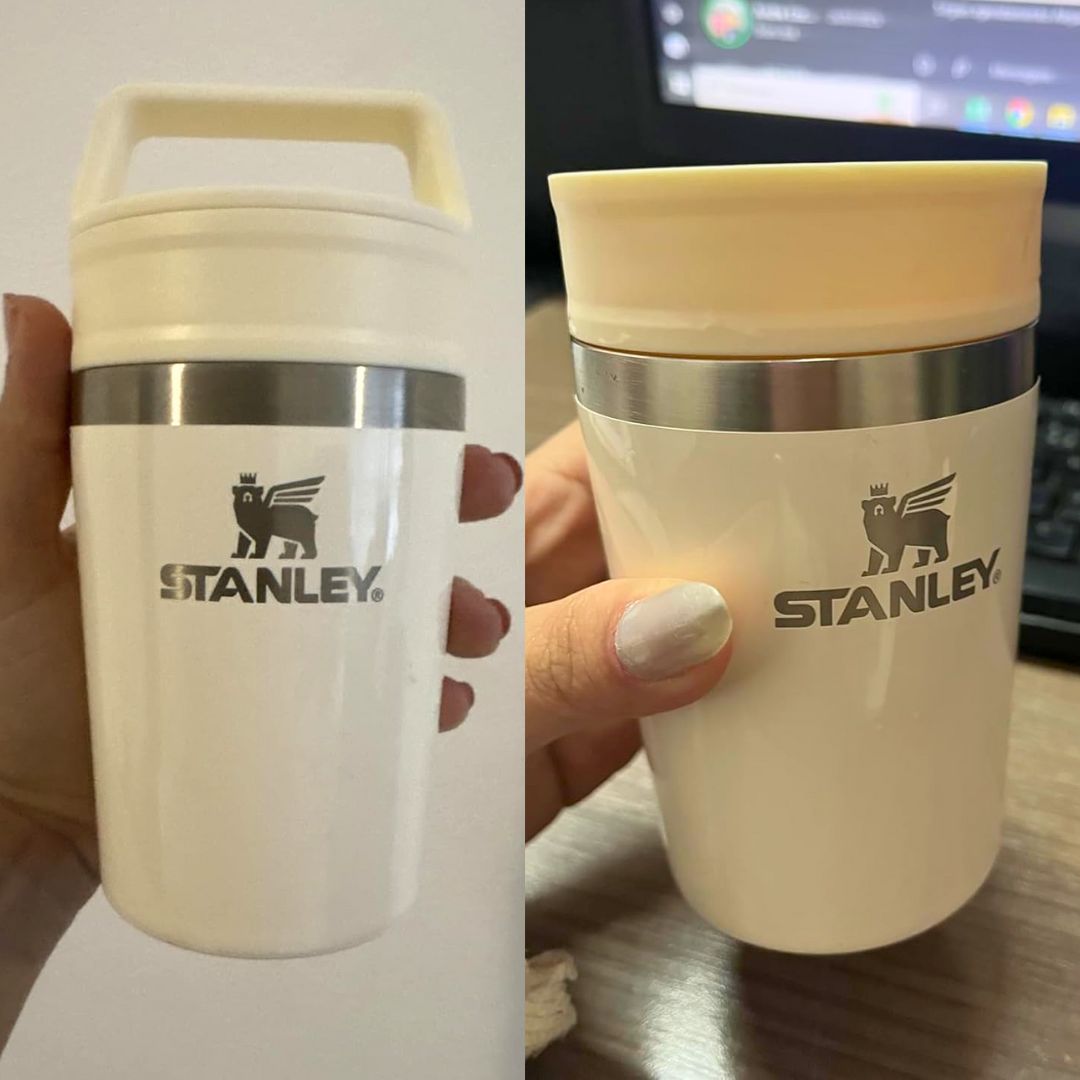 Stanley – Copo de Café Térmico, Caneca de Viagem Café Go com Tampa de Duas Partes Para Beber e Alça de Transporte, Garrafa Térmica de Aço Inoxidável, 236 ml, Cream