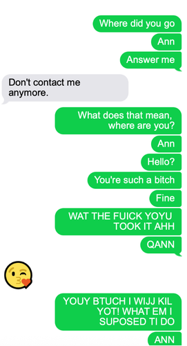 Text history between Ann and Tim (fake text for a story)