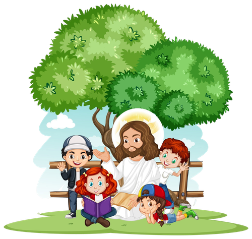 jesus pregando para um personagem de desenho animado de um grupo infantil.png