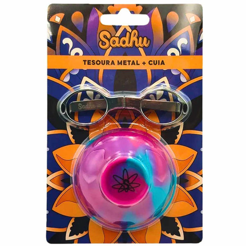 Kit Sadhu Tesoura Dobrável De Metal Metélica e Cuia De Silicone Mix De Cores 5729 (11) (1)