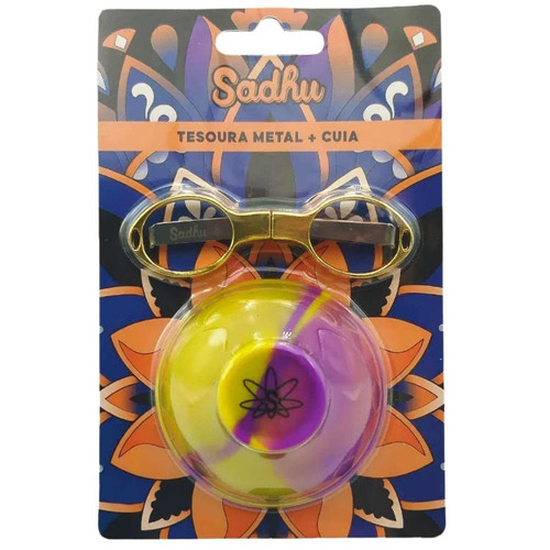 Kit Sadhu Tesoura Dobrável De Metal Metélica e Cuia De Silicone Mix De Cores 5729 (13) (1)