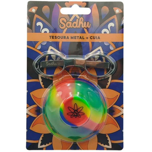Kit Sadhu Tesoura Dobrável De Metal Metélica e Cuia De Silicone Mix De Cores 5729 (16) (1)