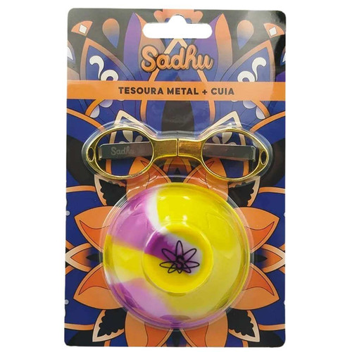 Kit Sadhu Tesoura Dobrável De Metal Metélica e Cuia De Silicone Mix De Cores 5729 (14) (1)