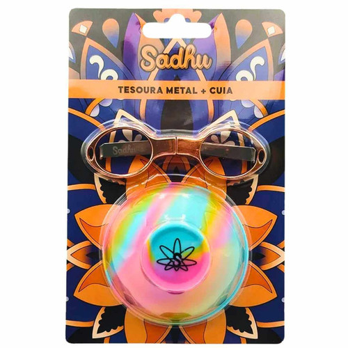 Kit Sadhu Tesoura Dobrável De Metal Metélica e Cuia De Silicone Mix De Cores 5729 (5) (1)