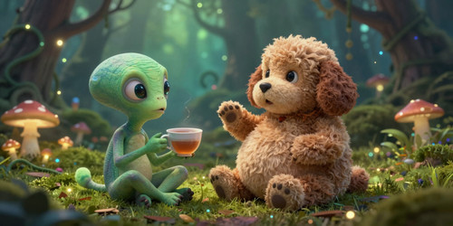 An Absurdly Adorable Alien with big round glowing eyes and a tiny wobbly body sitting cross legged o.jpg