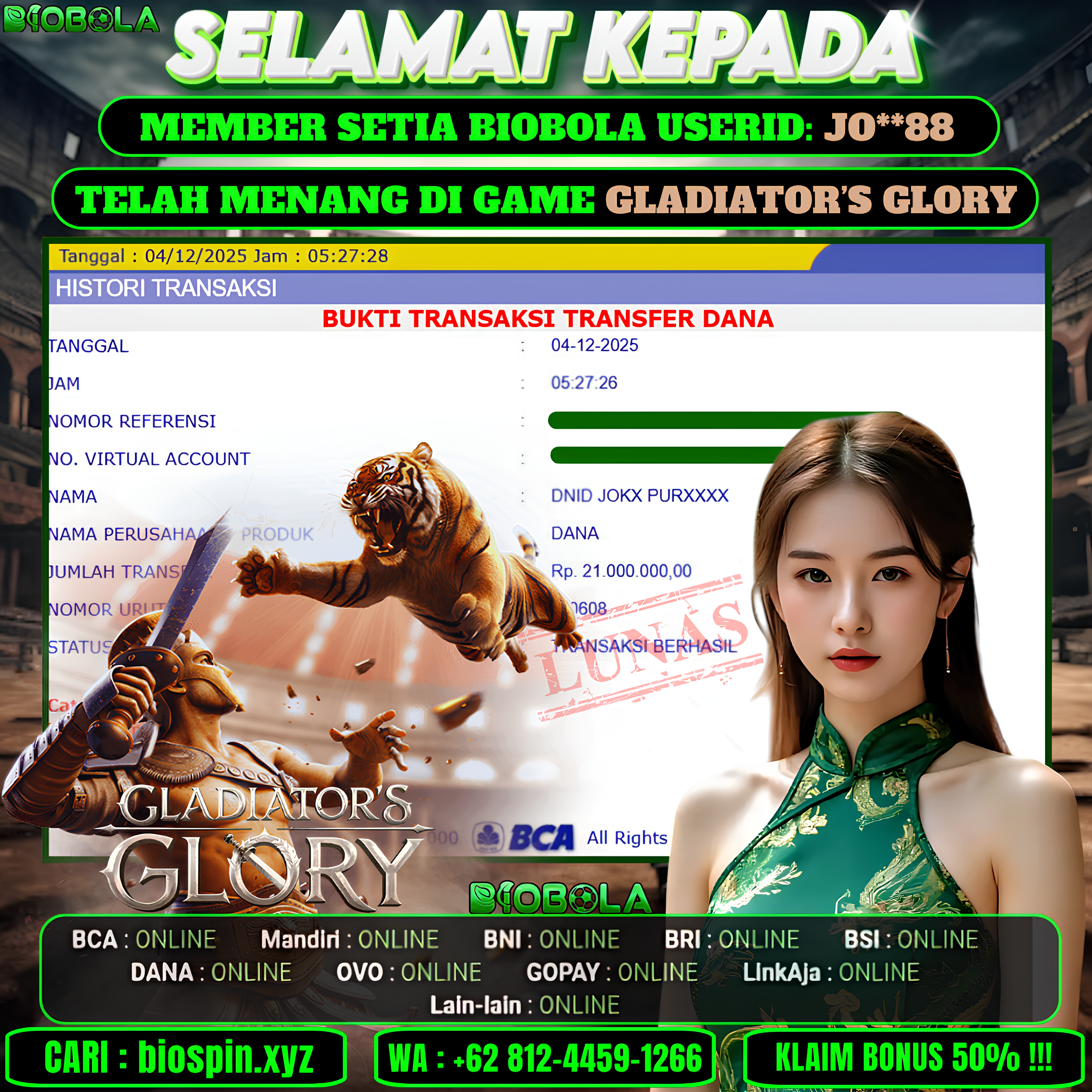 JP GLADIATOR'S GLORY 21JT DI BAYR LUNAS !!