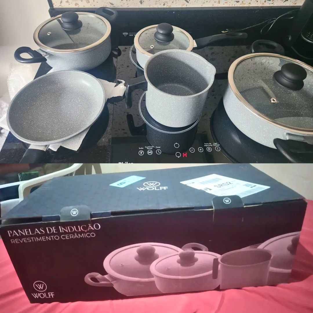 Jogo 5 Panelas Wolff Com Indução Revestimento Cerâmica Cor Cinza